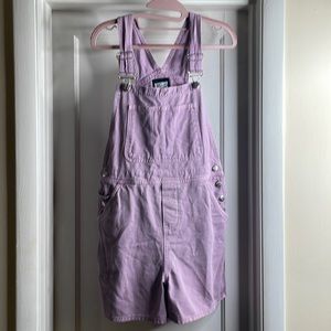 Purple denim overalls